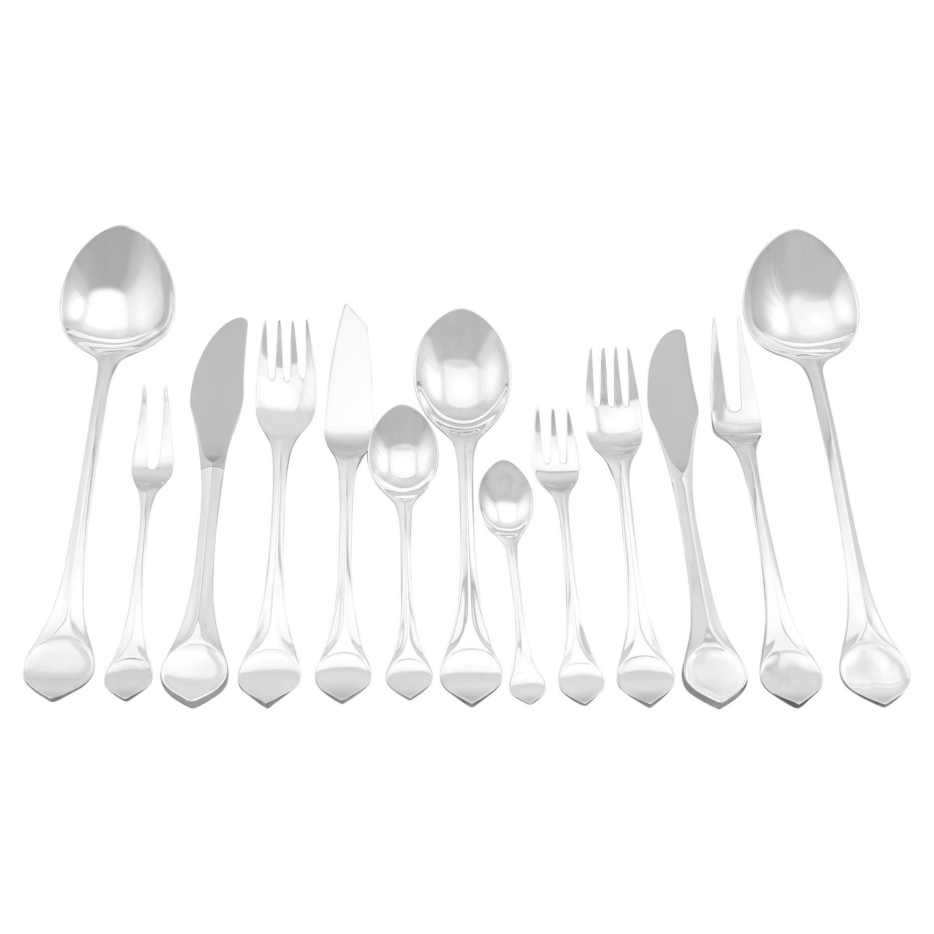Vintage German Sterling Silver Flatware Set for Twelve Persons Circa 1970 For Sale