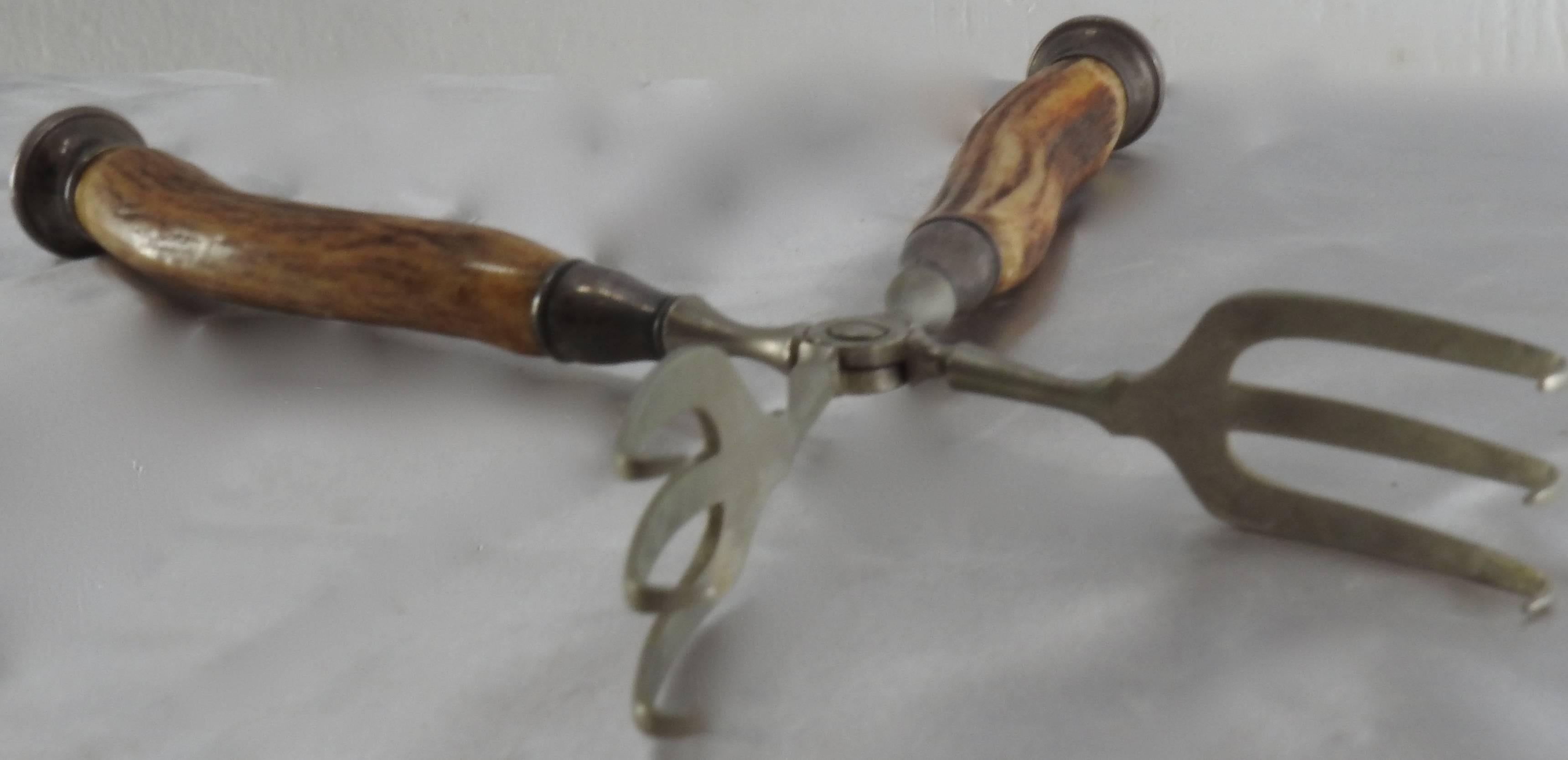 Vintage German Sterling Silver Tongs with Horn Handles For Sale 1