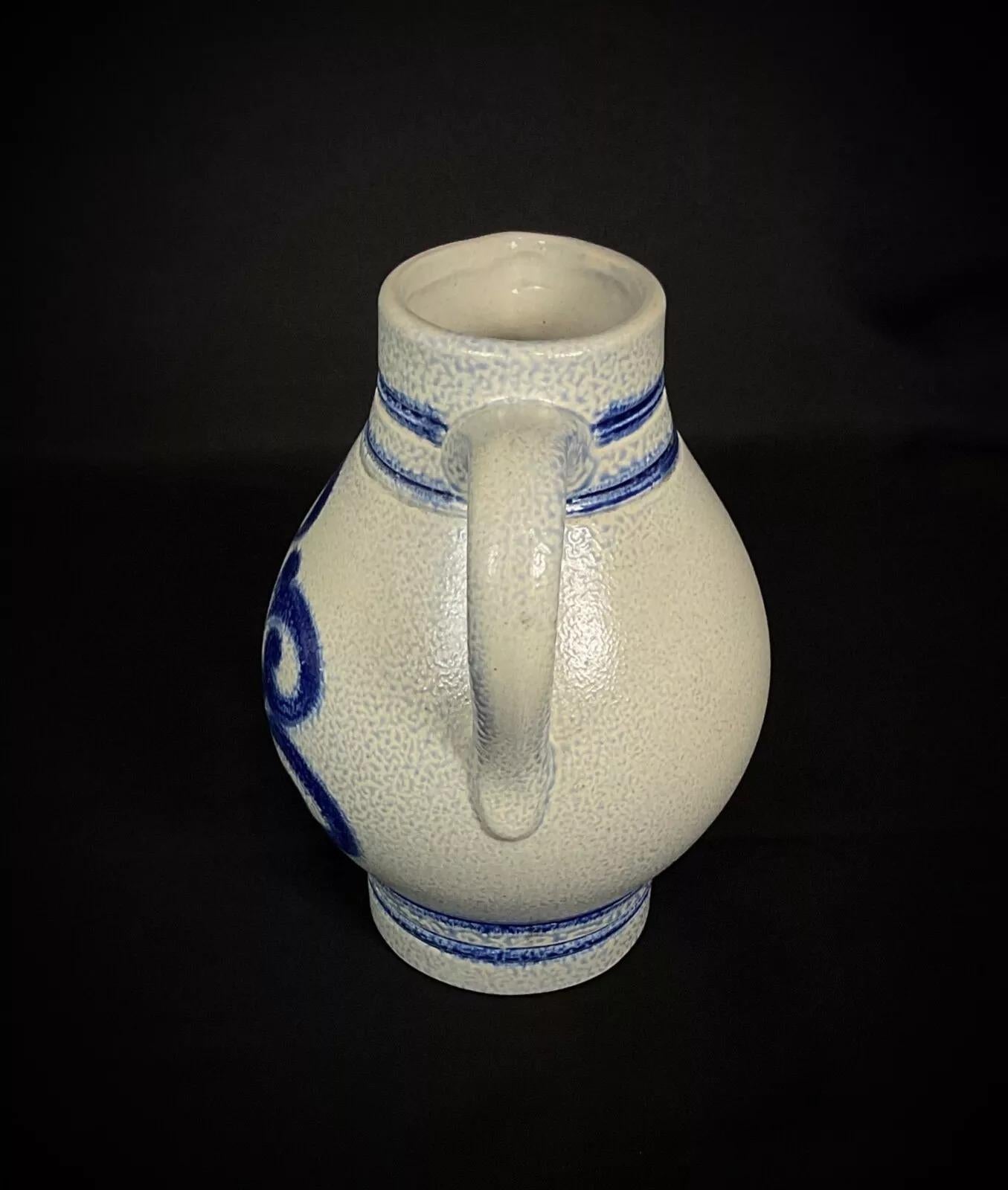 Vintage German Stoneware Pitcher by Knodgen – 1L with Floral Decor - 2Y388 2