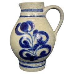 Vintage German Stoneware Pitcher by Knodgen – 1L with Floral Decor - 2Y388