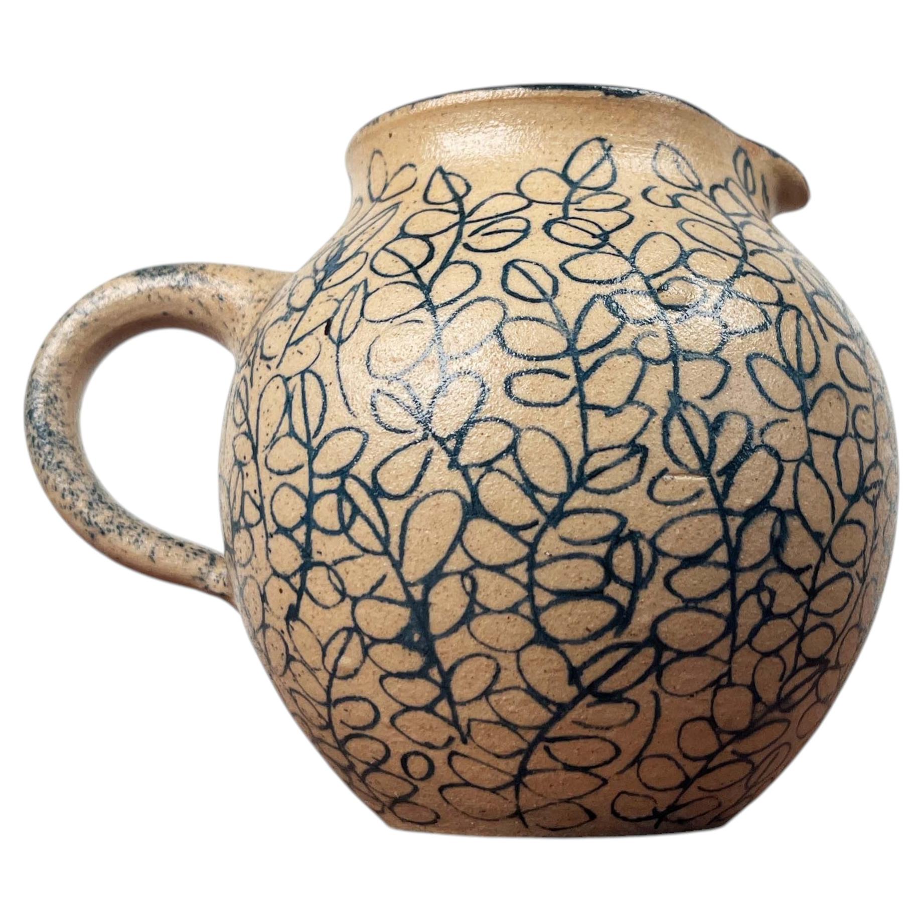 Vaso d'epoca in Studio Pottery tedesco con motivo floreale Gerhard Liebenthron, 1989