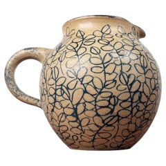 Vintage German Studio Pottery Vase with floral pattern Gerhard Liebenthron, 1989