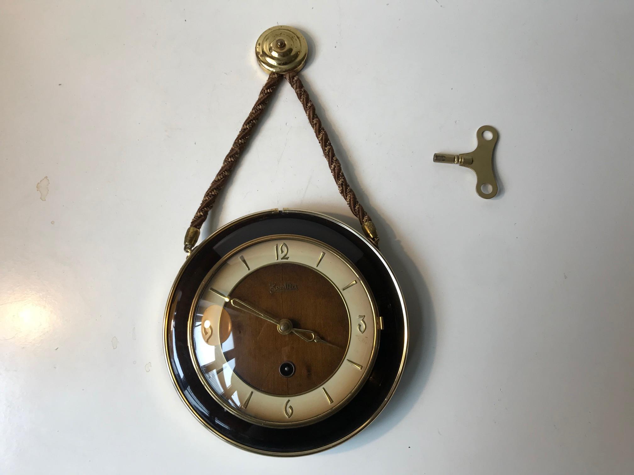 Mid-20th Century Vintage German Suspended Wall Clock with Manuel Movement, Zentra, 1950s