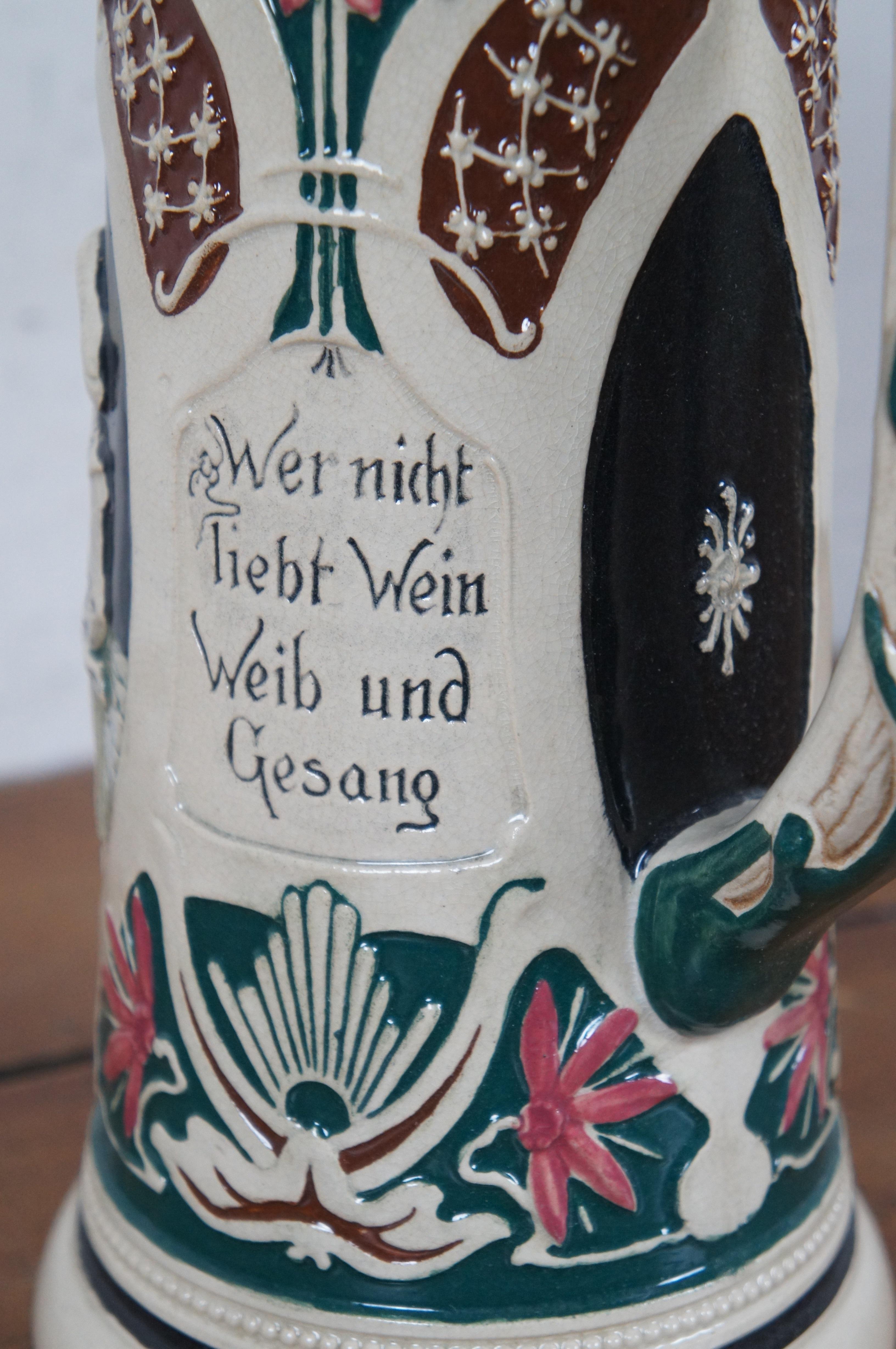 Vintage German Tavern Scene 1.5 Liter Ceramic Beer Stein Tankard 13