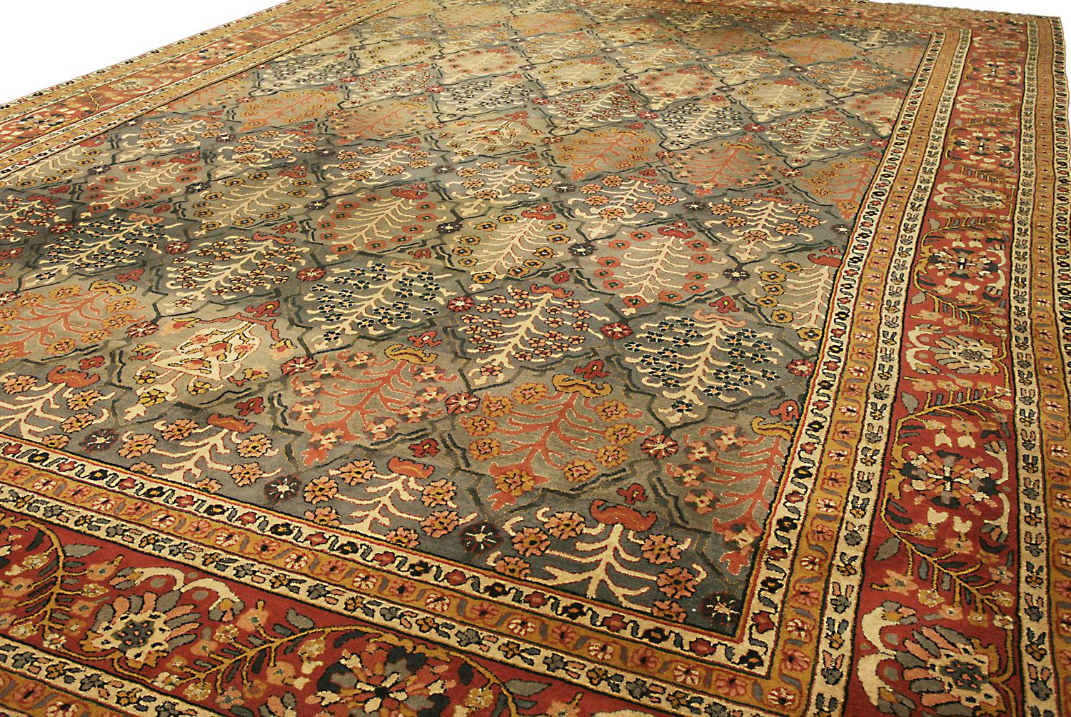 This is a semi-antique German Tetex rug woven during the second quarter of the 20th century circa 1940 and measures 485x 336 CM in size. This piece has an allover design comprised of alternating rows of shrub motifs standing in the way enclosed