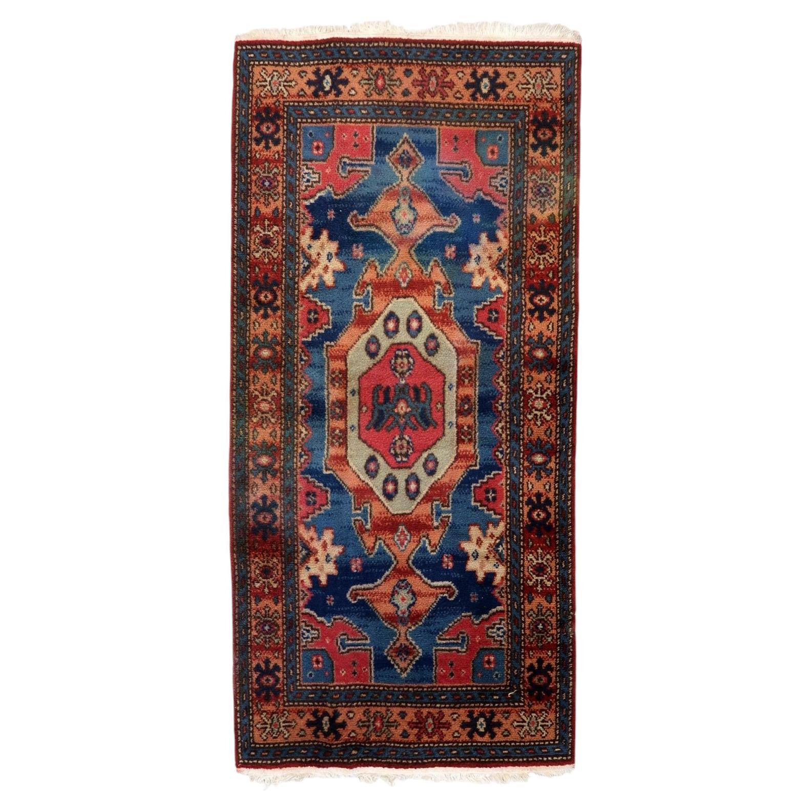 Vintage German Tribal Style Rug 1950s Soft Wool Rug Carpet 2.8 x 5.9 ft -1C1269