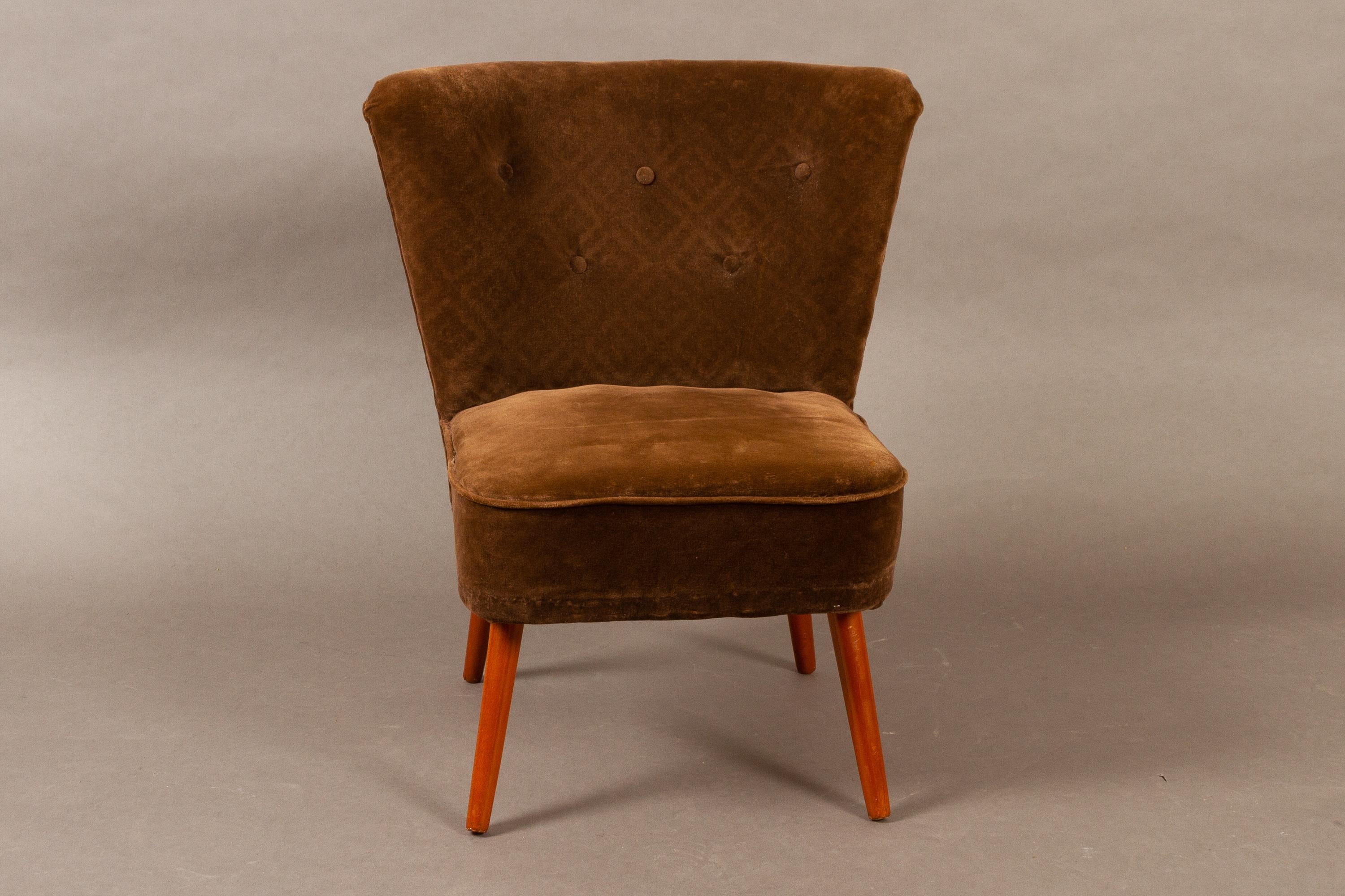 Mid-Century Modern Vintage German Velvet Cocktail Chair, 1960s