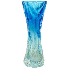 Vintage German Vibrant Blue Glass Tree Bark Vase by Ingrid Glas, circa 1970s