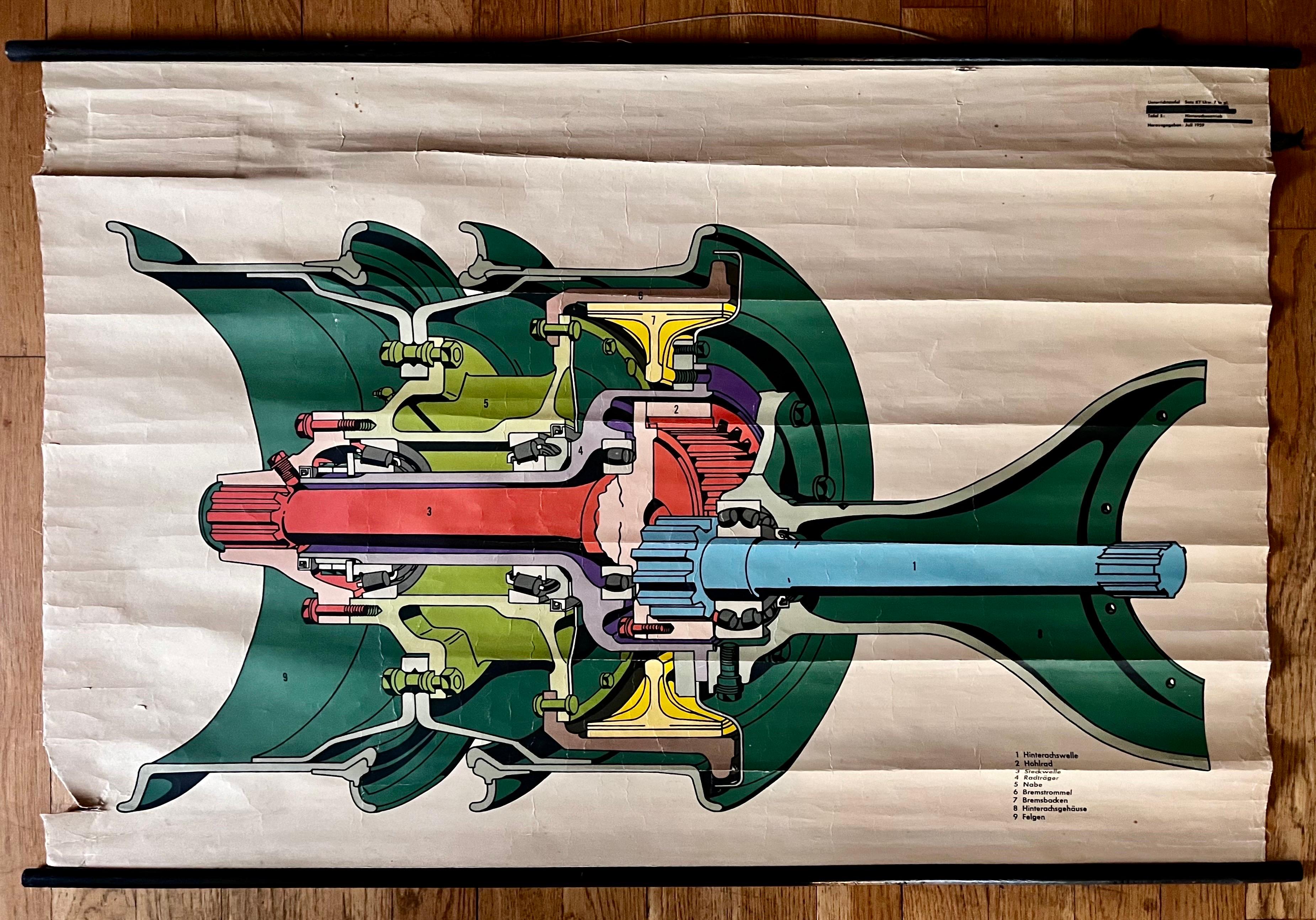 Vintage By Wandtafel mit technischem Querschnitt einer Turbopumpe oder Turbine
Deutsch, 1959

