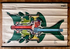Vintage German Wall Chart with Crosssection of a Turbopump or Turbine, 1959
