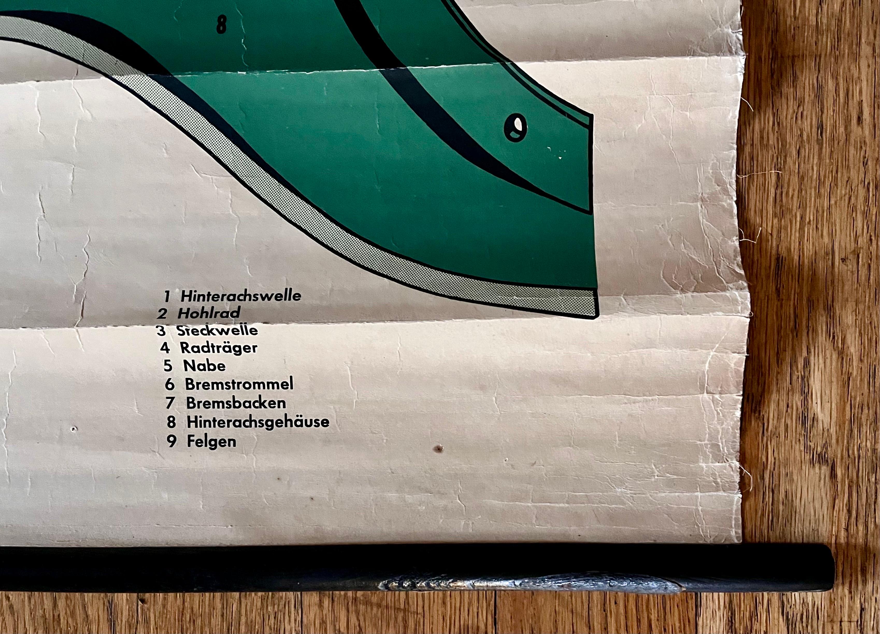 Vintage German Wall Chart mit Querschnitt einer Turbopumpe oder Turbine, 1959 (Holz) im Angebot