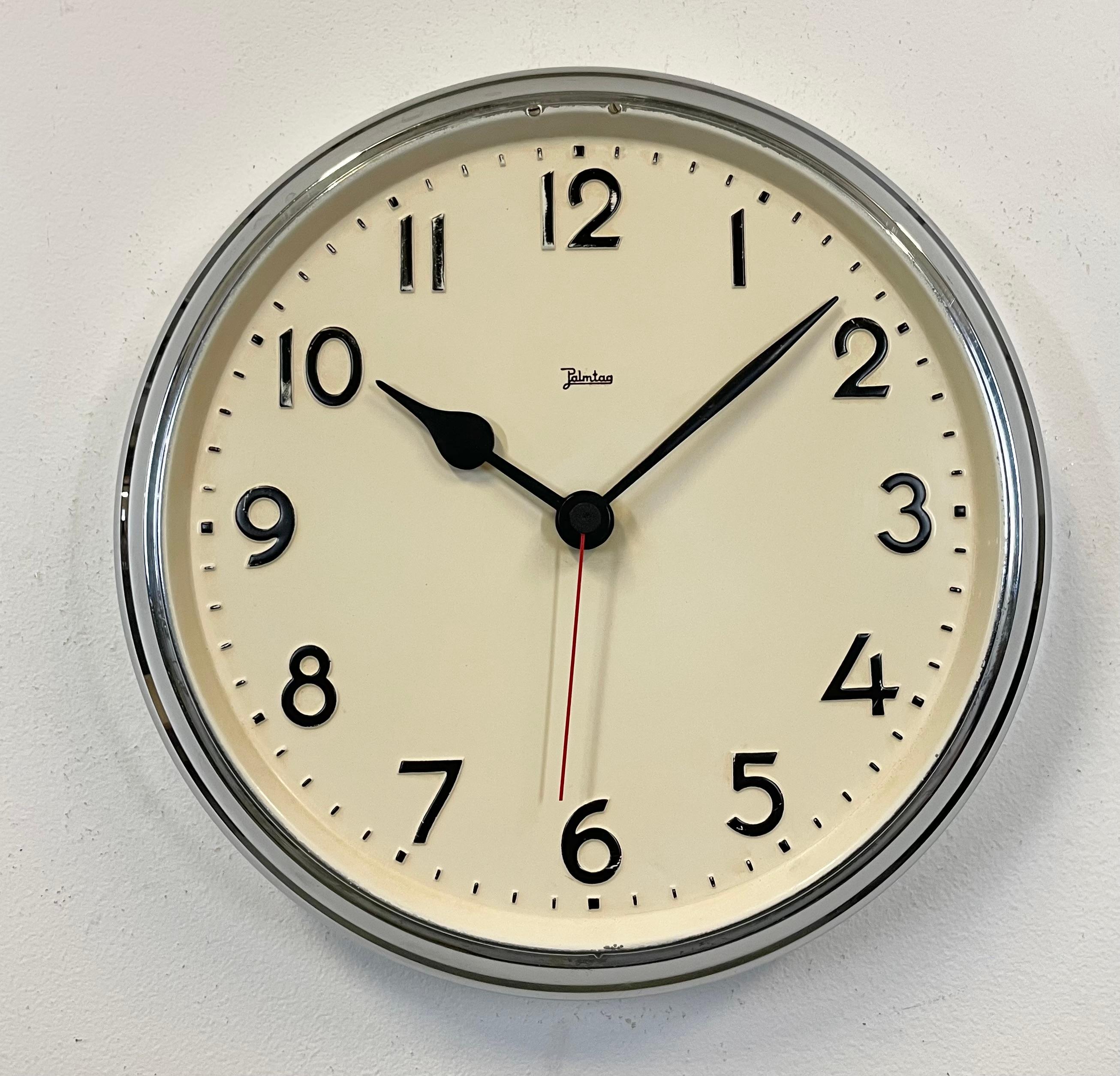 Industrial Vintage German Wall Clock from Palmtag, 1950s For Sale