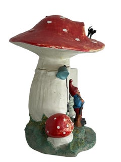 Vintage German Yard or Garden Gnome Mushroom House Statue, by Heissner Germany