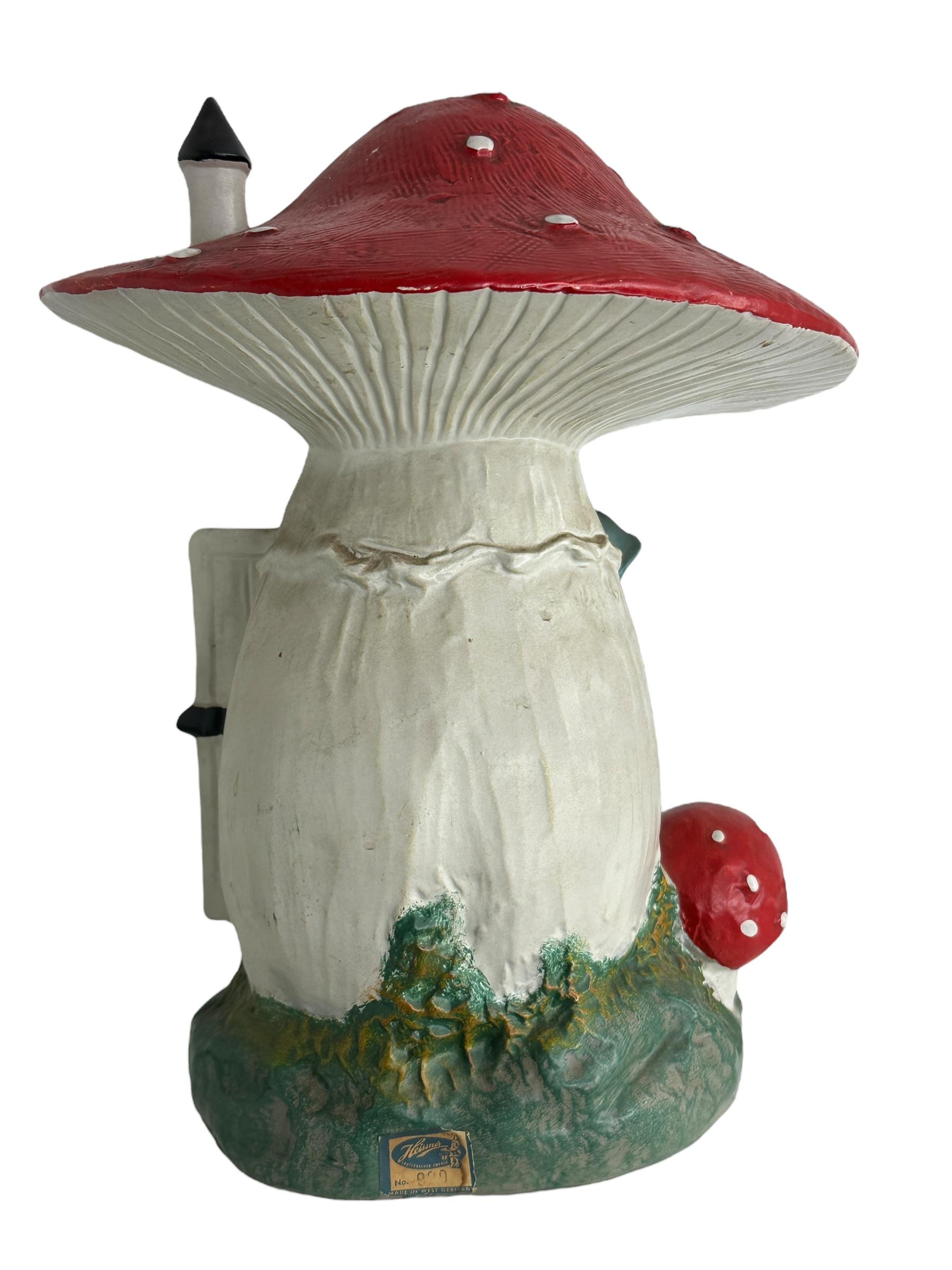 Folk Art Vintage German Yard or Garden Gnome Mushroom House Statue, by Heissner Germany