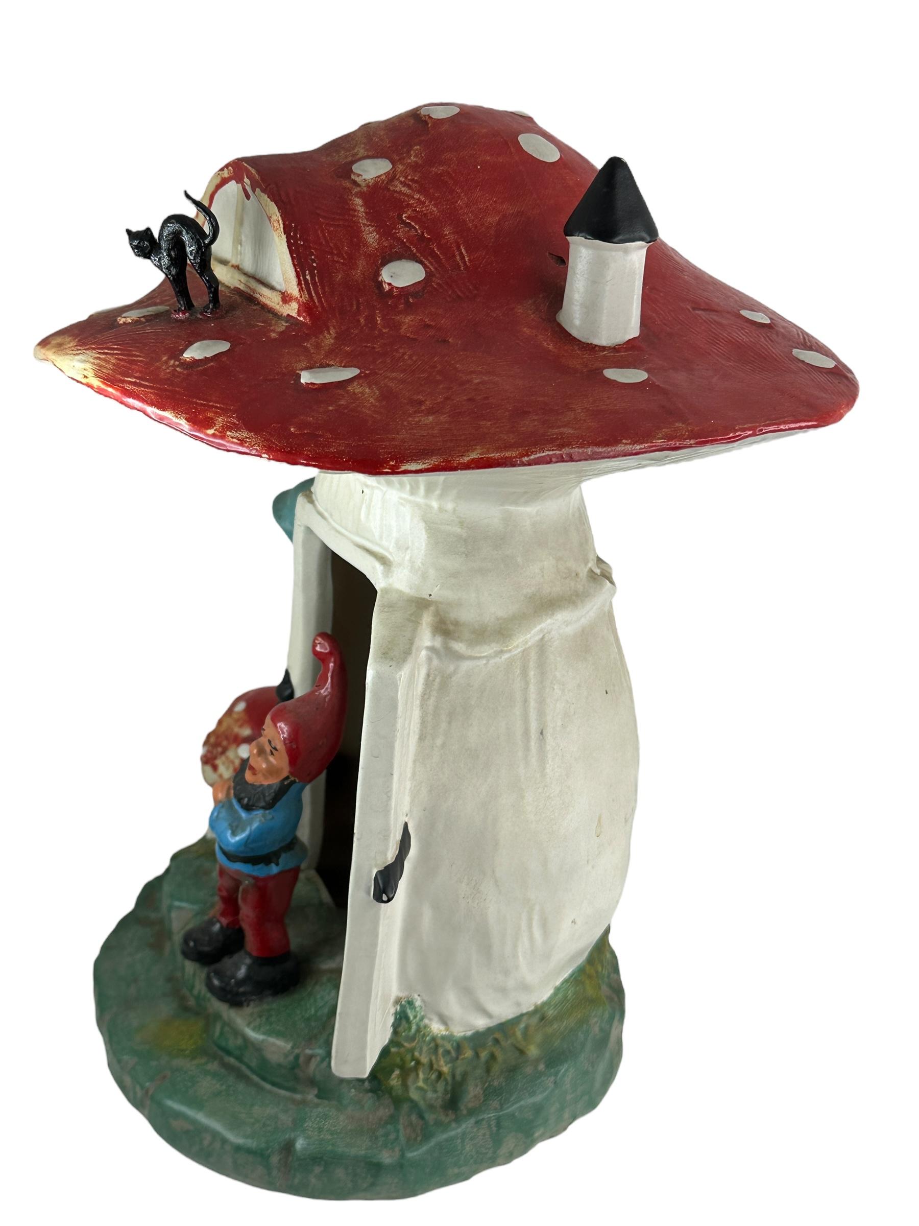 Mid-20th Century Vintage German Yard or Garden Gnome Mushroom House Statue, by Heissner Germany