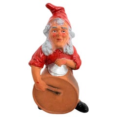 Vintage German Yard or Garden Gnome Statue with Drum, 1930s