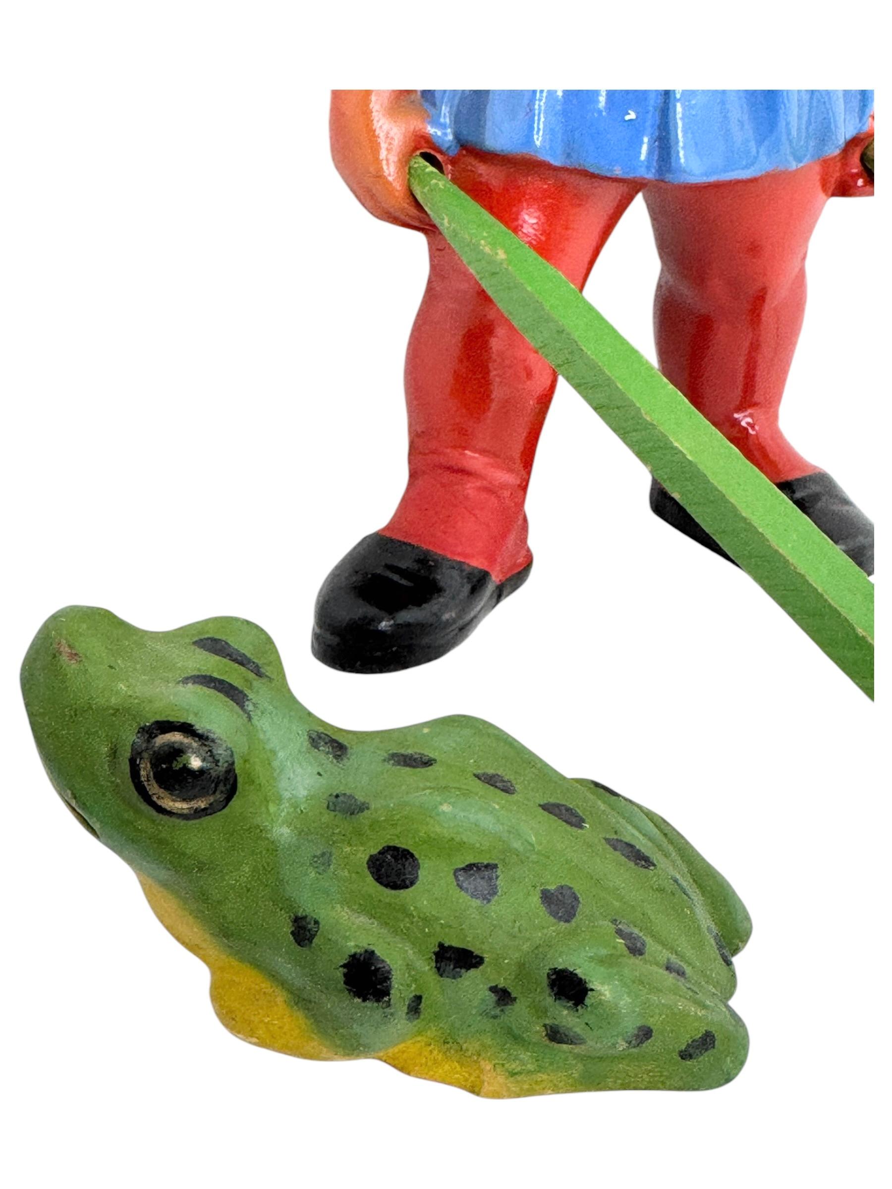 Vintage German Yard or Garden Gnome Statue with Wheelbarrow and his Frog, 1930s 2