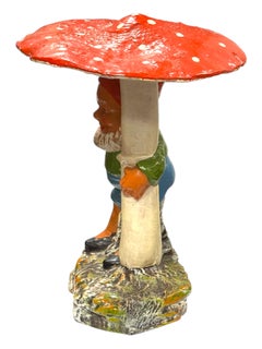 Vintage German Yard or Garden Gnome under Mushroom Statue, by Heissner Germany