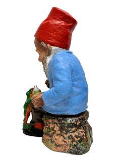 Vintage German Yard or Garden Gnome with Frog Statue, Heissner 1910s