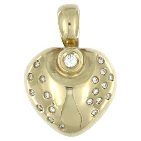 Vintage German Yellow Gold Heart Pendant with Diamonds For Sale