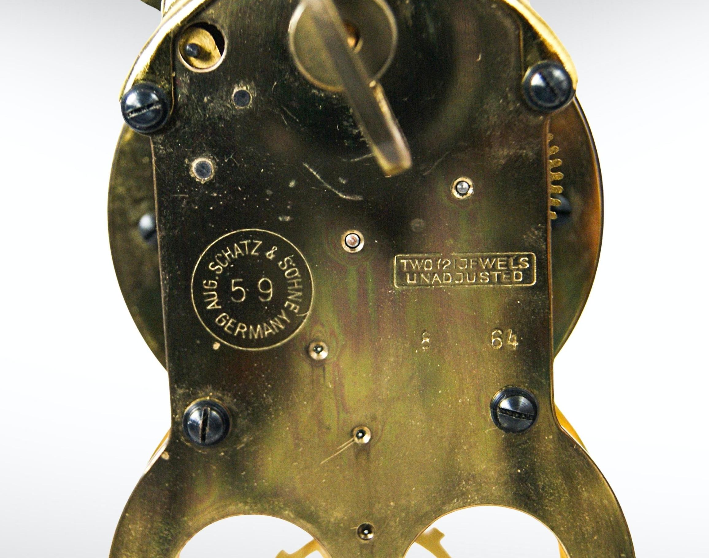Brass Schatz Germany 8 Day Domed Mantle Desk Clock Mid-Century For Sale