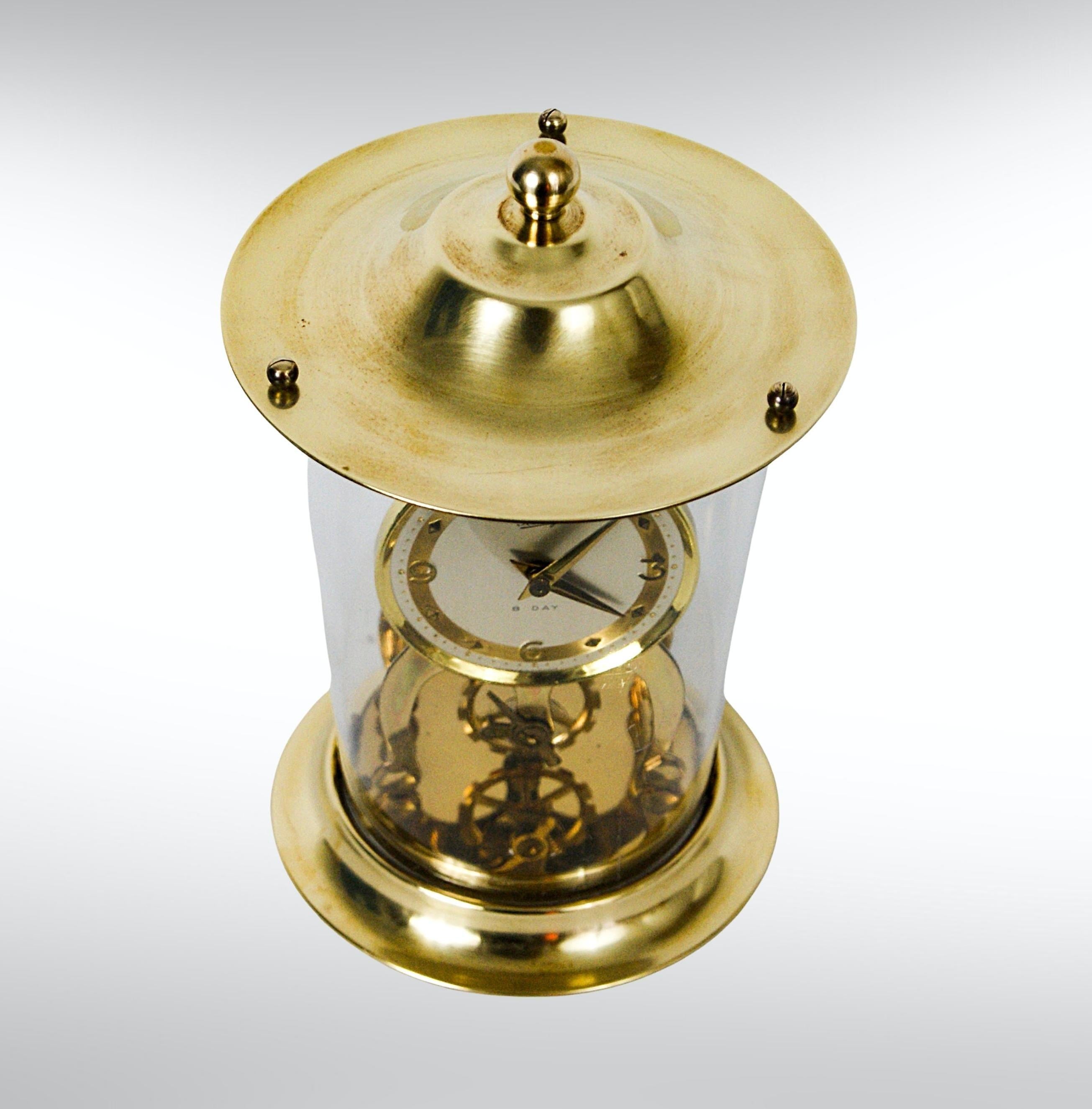 20th Century Schatz Germany 8 Day Domed Mantle Desk Clock Mid-Century For Sale