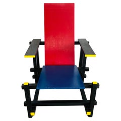 Used Gerrit Rietveld Style Red Blue De Stijl Wood Chair MCM Bauhaus