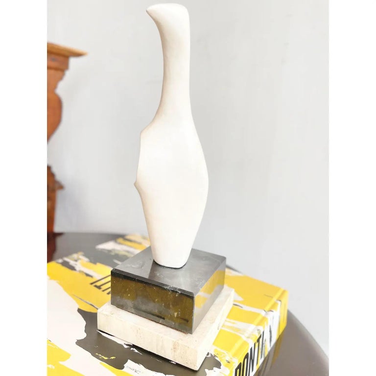 Vintage Gesso Abstract Sculpture in White with Marble and Travertine