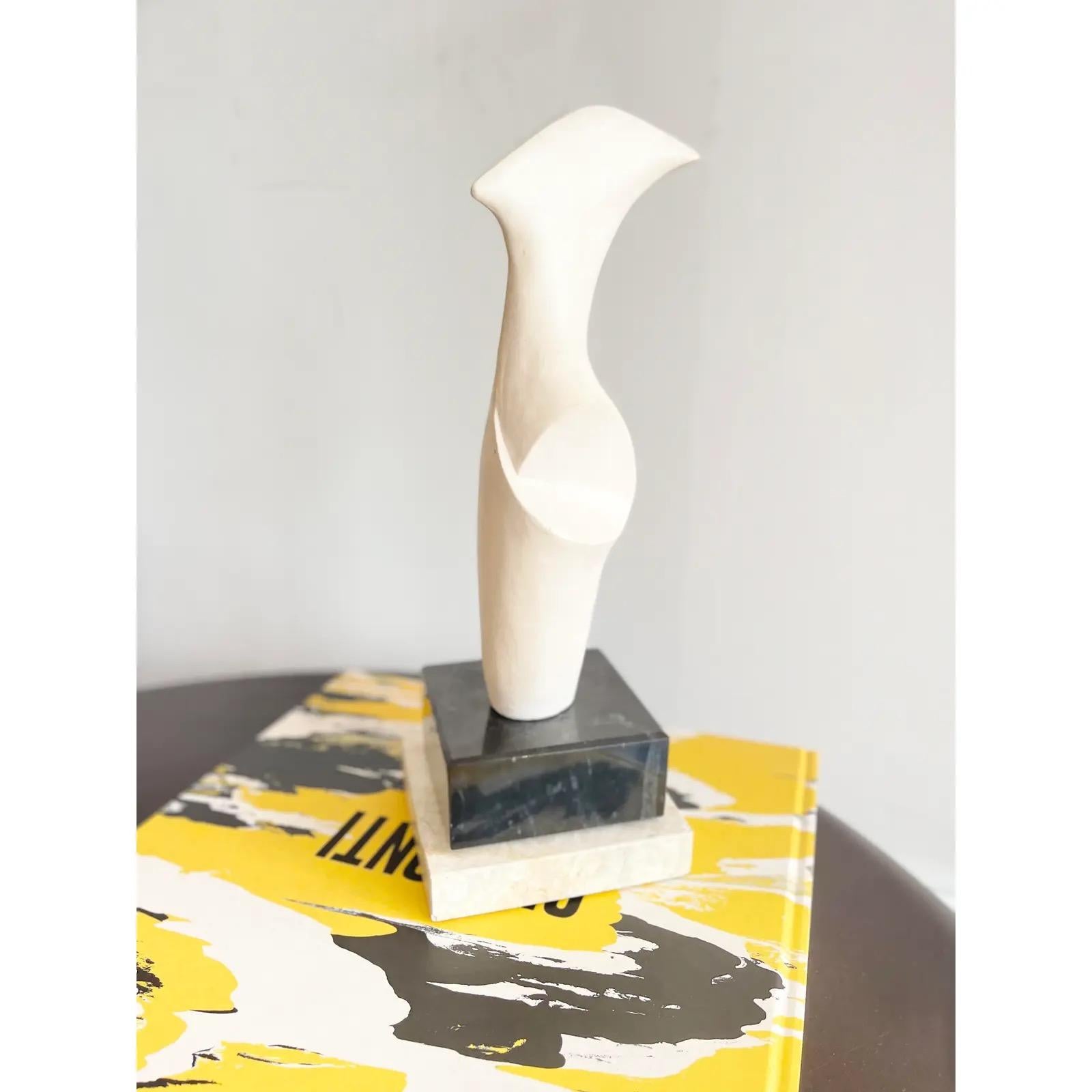 Vintage Gesso Abstract Sculpture in White with Marble and Travertine Base For Sale 6