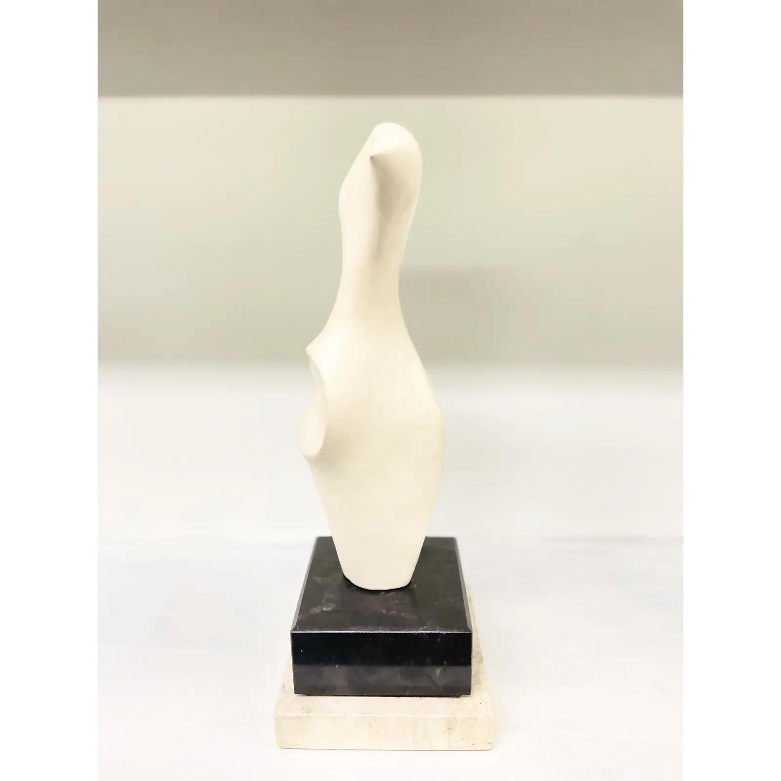 Mid-Century Modern Vintage Gesso Abstract Sculpture in White with Marble and Travertine Base For Sale