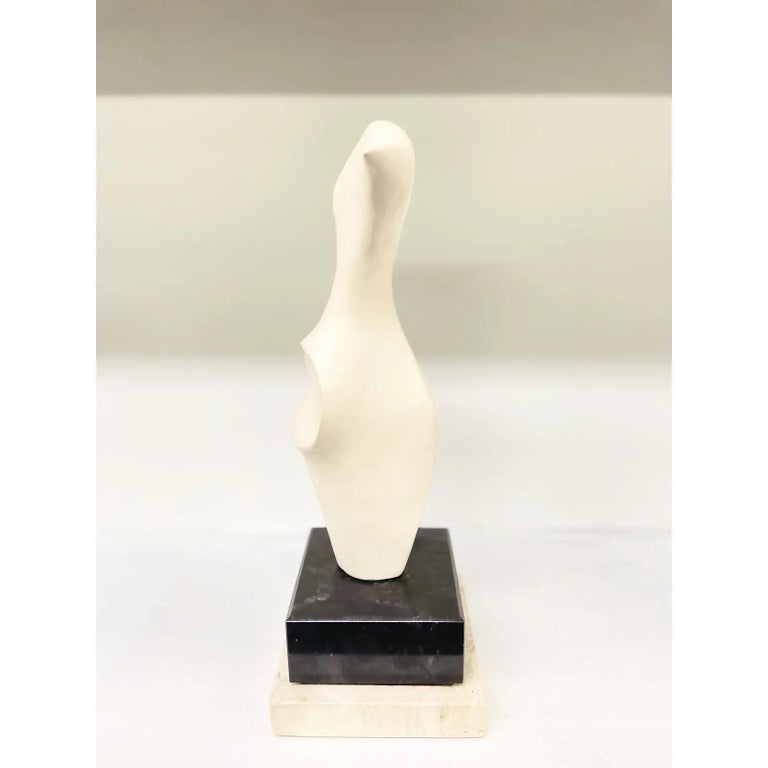 Vintage Gesso Abstract Sculpture in White with Marble and Travertine