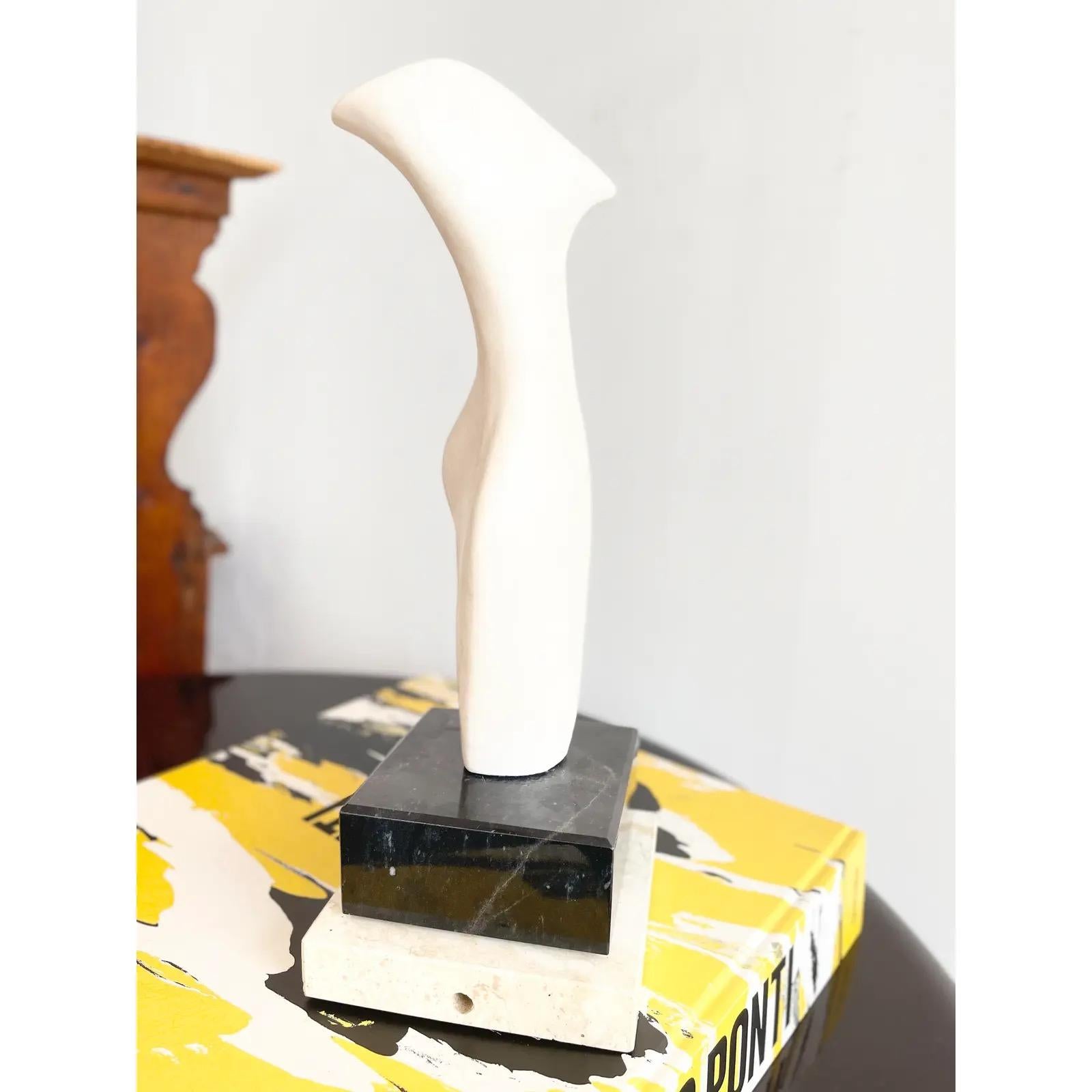 Vintage Gesso Abstract Sculpture in White with Marble and Travertine Base In Good Condition For Sale In Jersey City, NJ