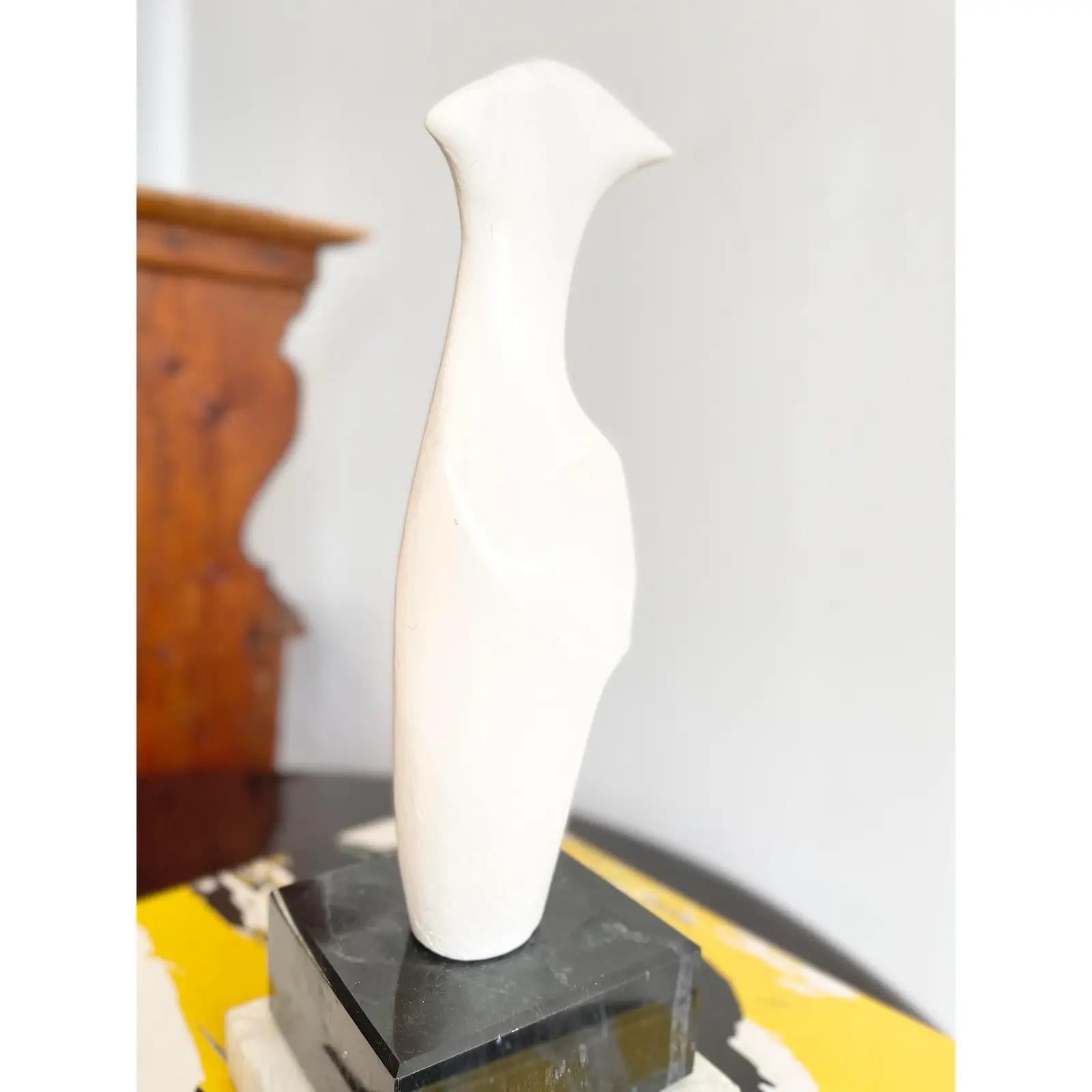 Vintage Gesso Abstract Sculpture in White with Marble and Travertine Base For Sale 1