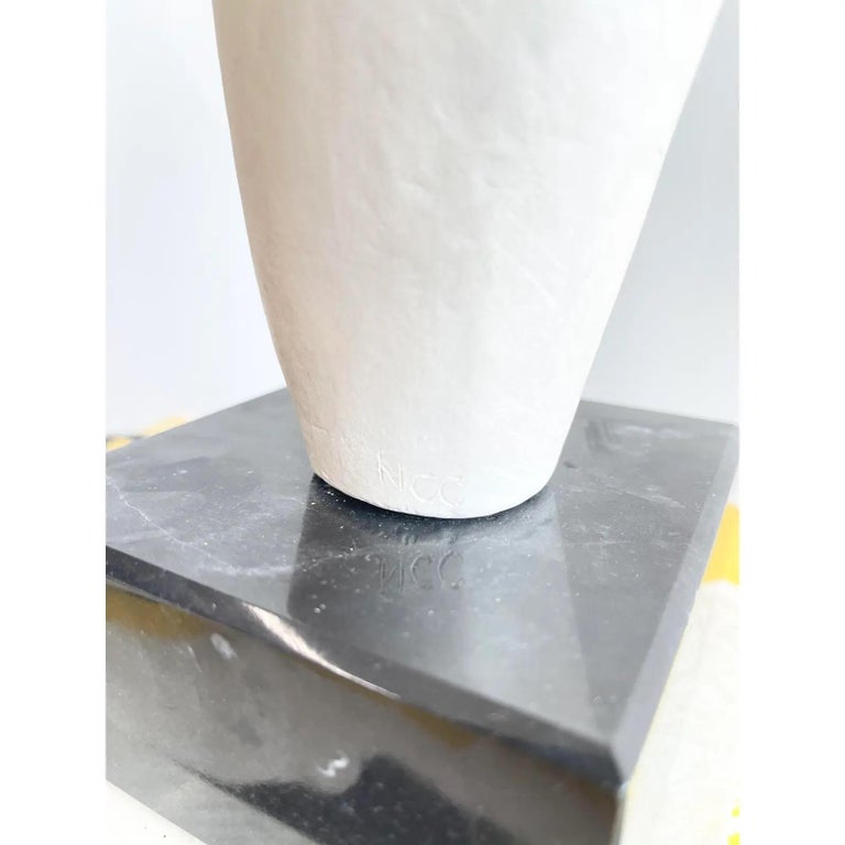 Vintage Gesso Abstract Sculpture in White with Marble and Travertine