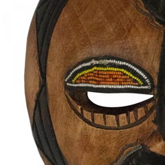 Vintage Ghanaian Beaded Carved Wooden Mask