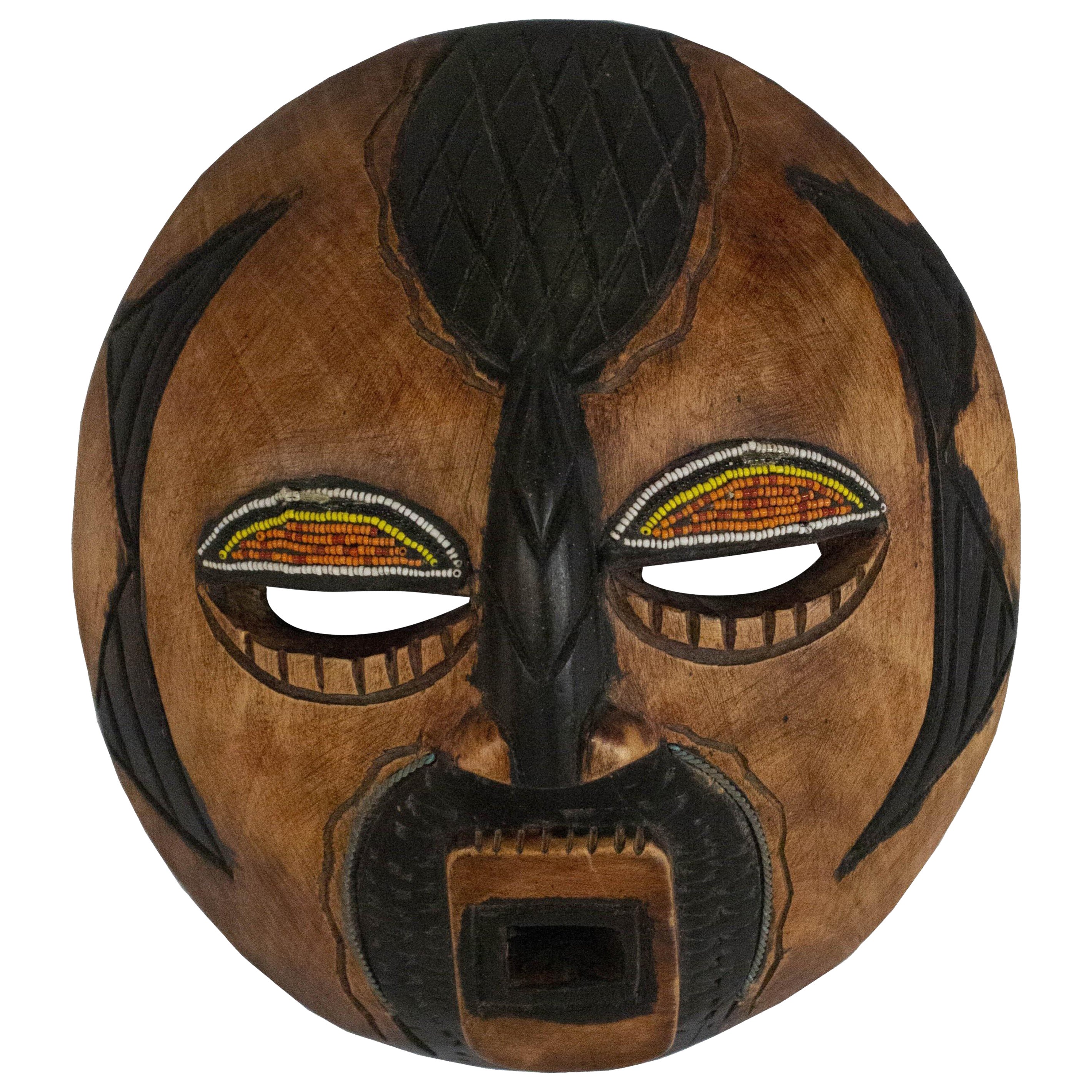 Vintage Ghanaian Beaded Carved Wooden Mask