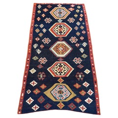 Vintage Ghashghai Kilim Rug in Navy, Red & Gold Tribal Design