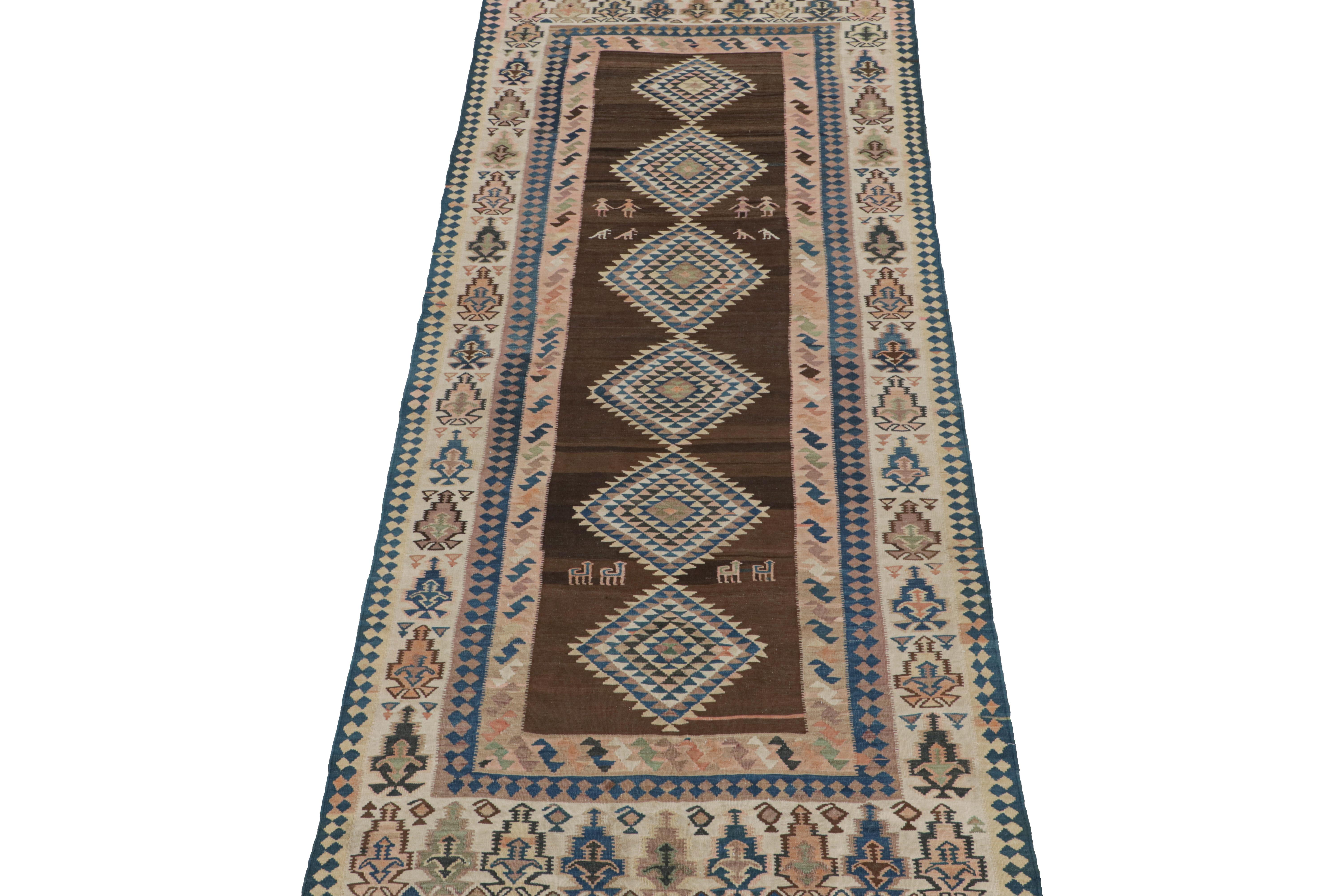 Vintage Ghazvin Persian Kilim in Brown with Blue Medallions by Rug & Kilim In Good Condition For Sale In Long Island City, NY
