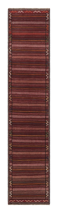 Alfombra de calle vintage Ghochan Persian Kilim, rayas rojas y rosas - Rug & Kilim