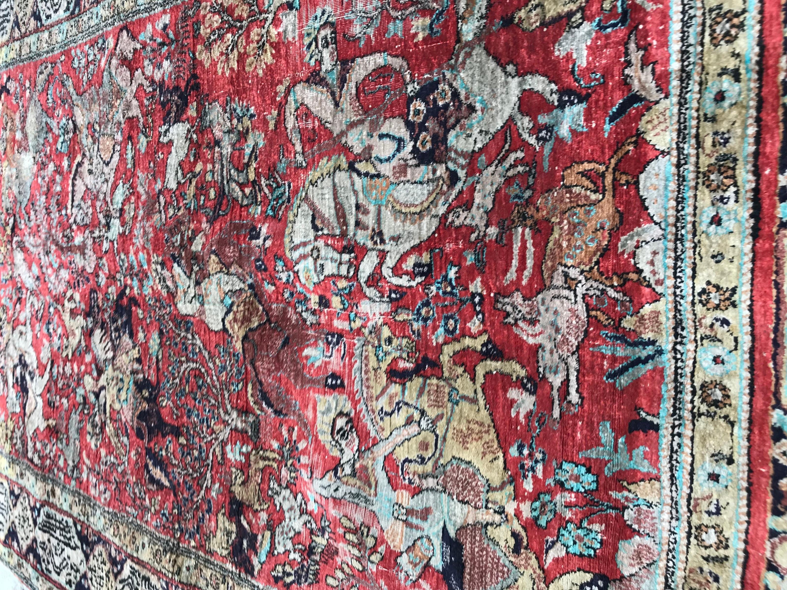 Vintage Qom Silk Rug For Sale 5