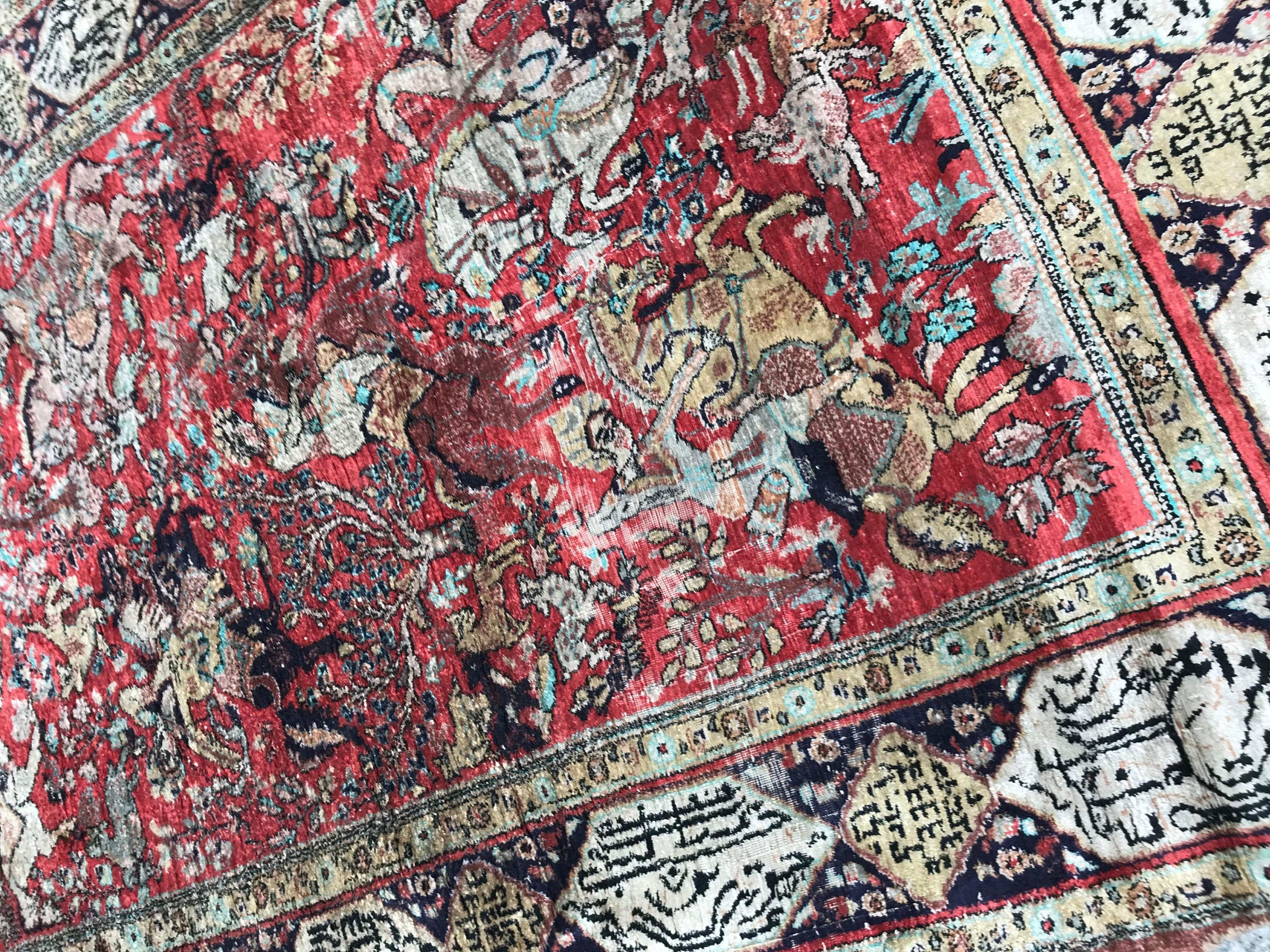 Agra Tappeto vintage in seta Qom in vendita