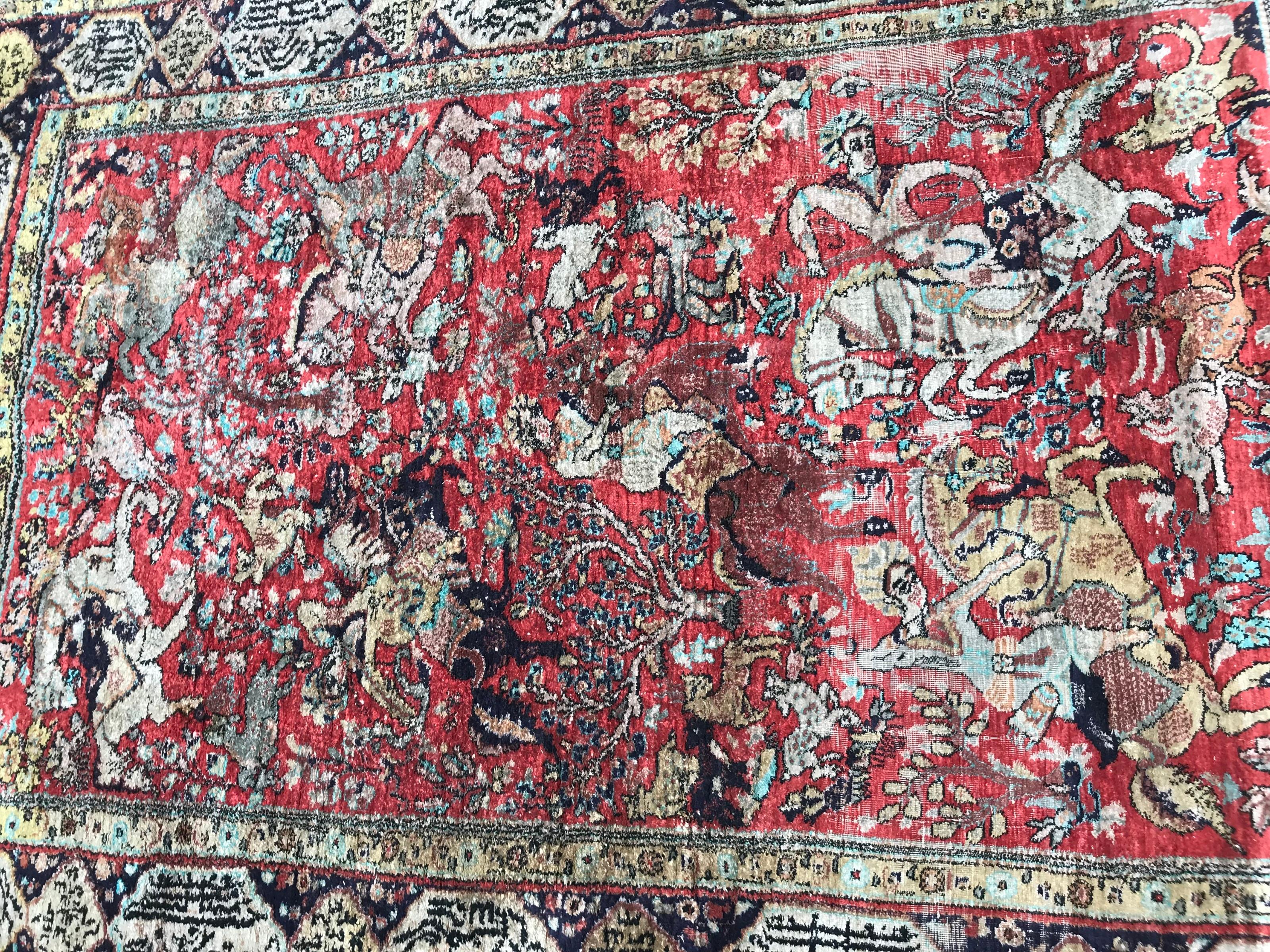 Vintage Qom Silk Rug For Sale 2