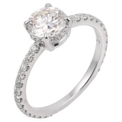 Vintage GIA 0.76 carat round brilliant cut diamond 14k white gold pave ring