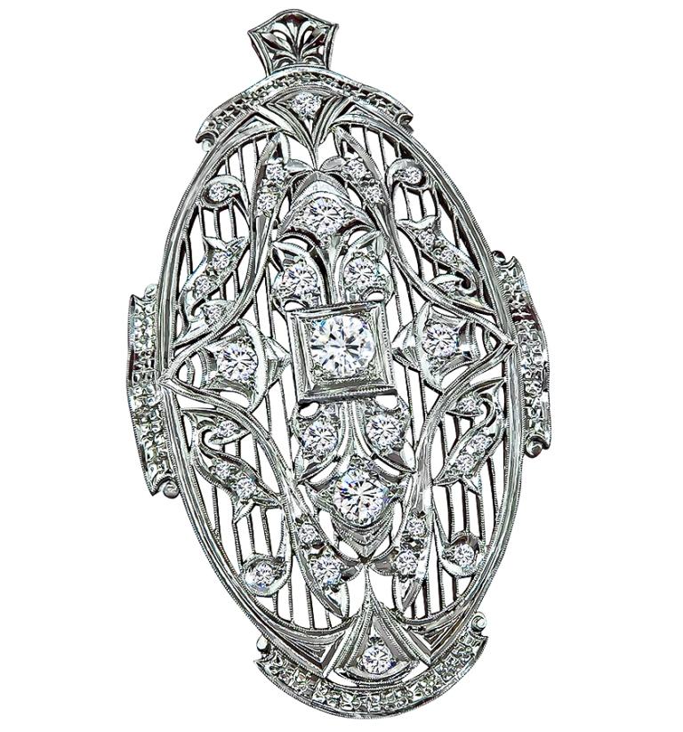 Épingle/pendentif vintage en or avec diamant central de 0,81 carat certifié GIA Excellent état - En vente à New York, NY