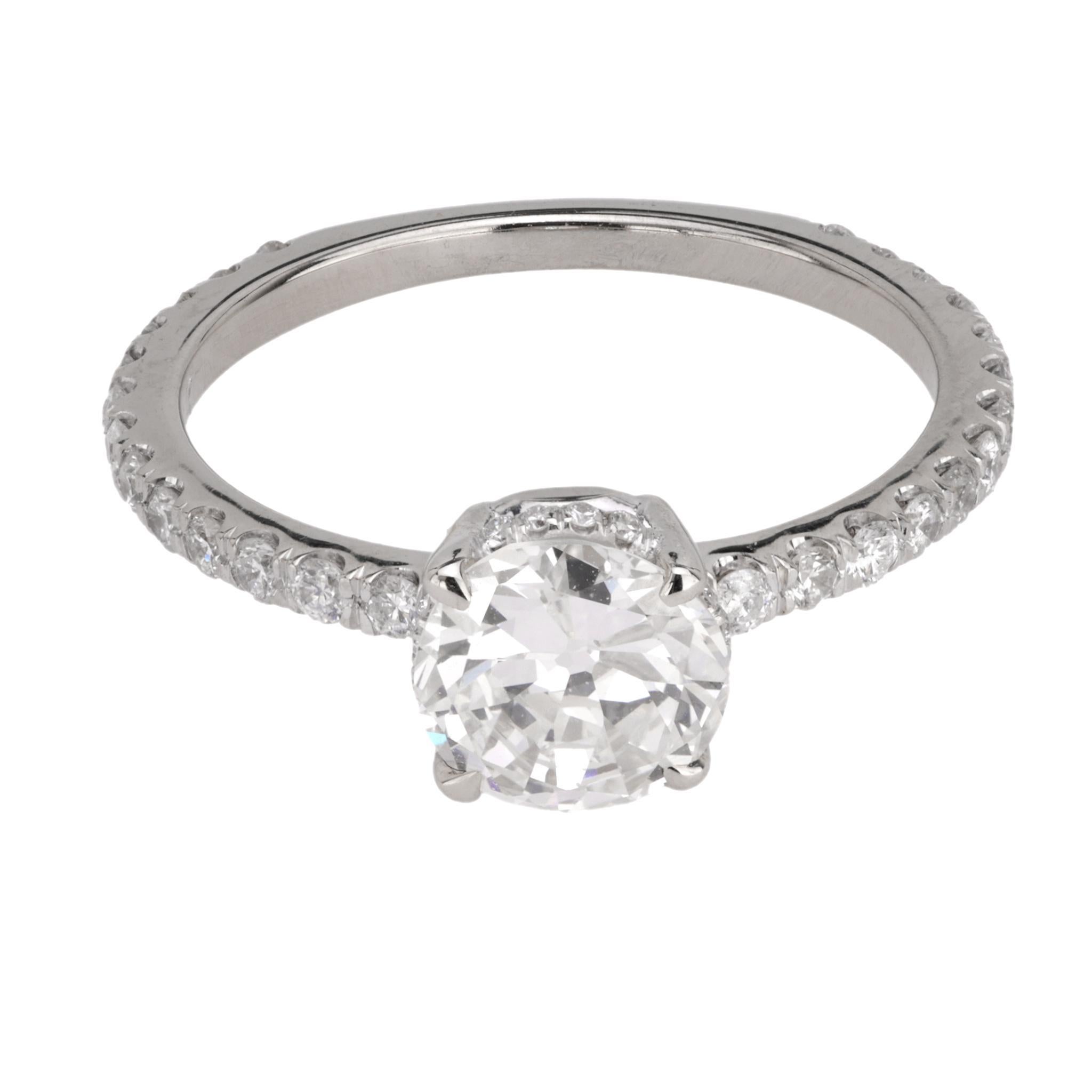Modern Vintage GIA 0.81 carat diamond 14k white gold engagement ring For Sale