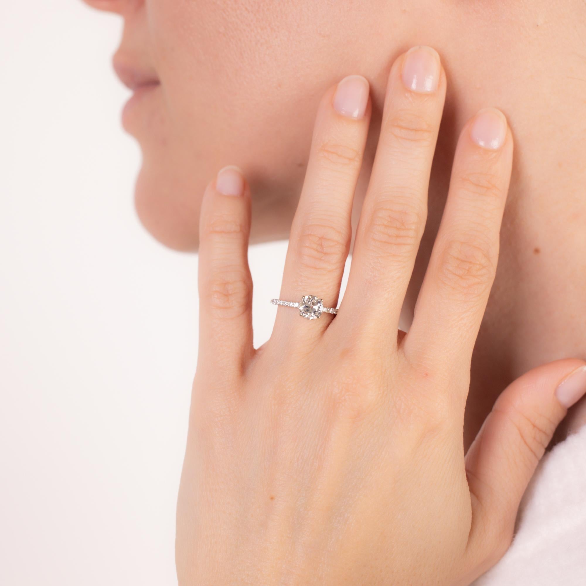 Old European Cut Vintage GIA 0.81 carat diamond 14k white gold engagement ring For Sale