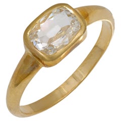 Vintage GIA 0.92 carat old mine cut diamond 18k yellow gold engagement ring