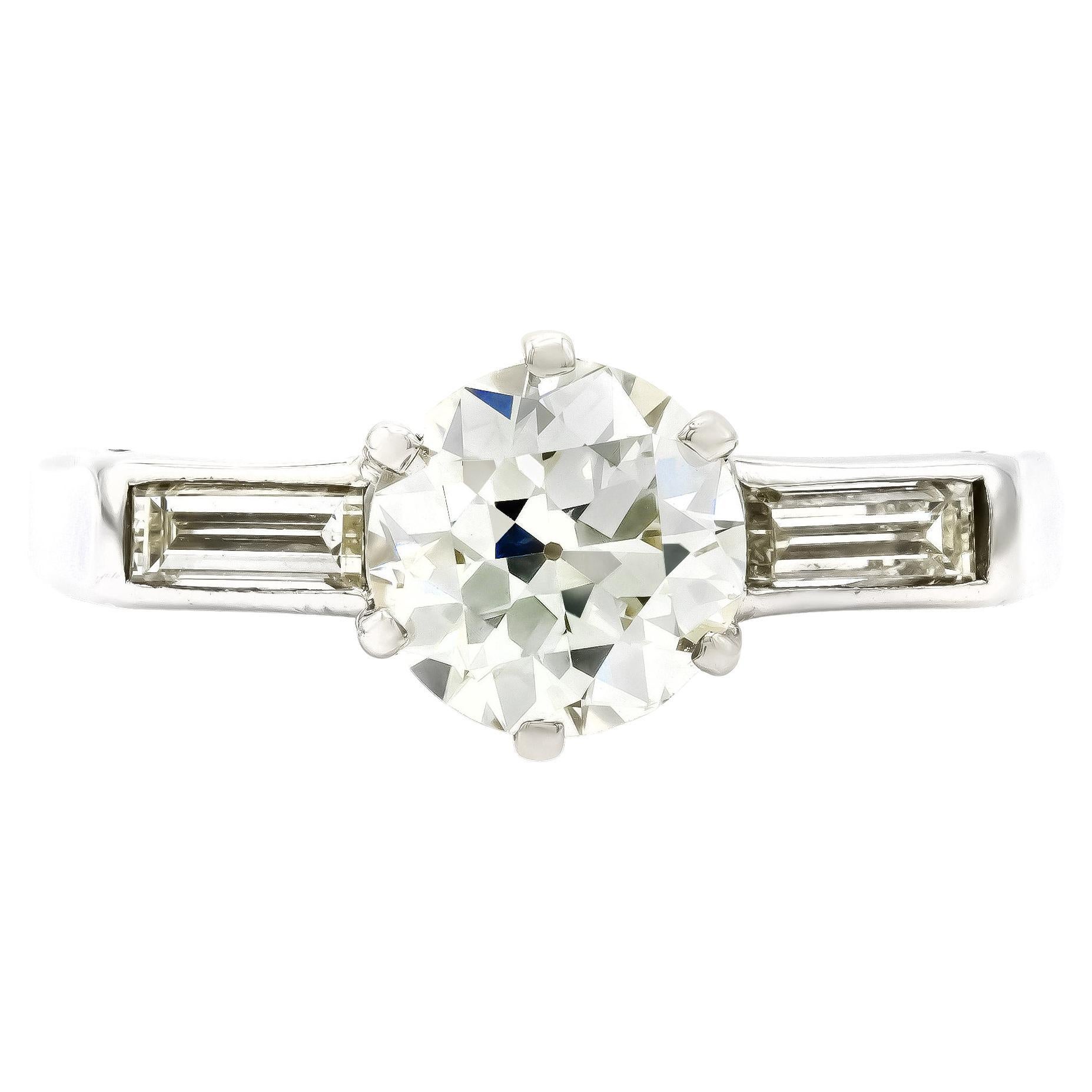 Vintage GIA 0.99 Ct. Old European Diamond Engagement Ring K VS1, White Gold For Sale