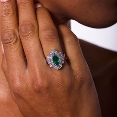 Vintage GIA 1.00 carat emerald diamond platinum cocktail ring