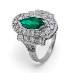 Vintage GIA 1.00 carat emerald diamond platinum cocktail ring